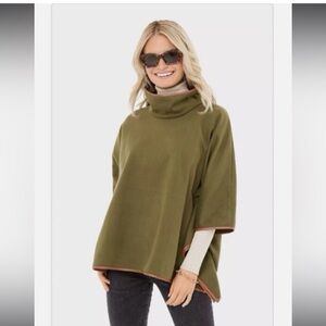 Tuckernuck Green Piper Poncho with Camel Leather Trim